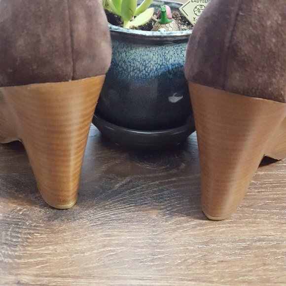 Cole Haan Brown Leather Suede Peep Toe Wedge - Picture 4 of 8